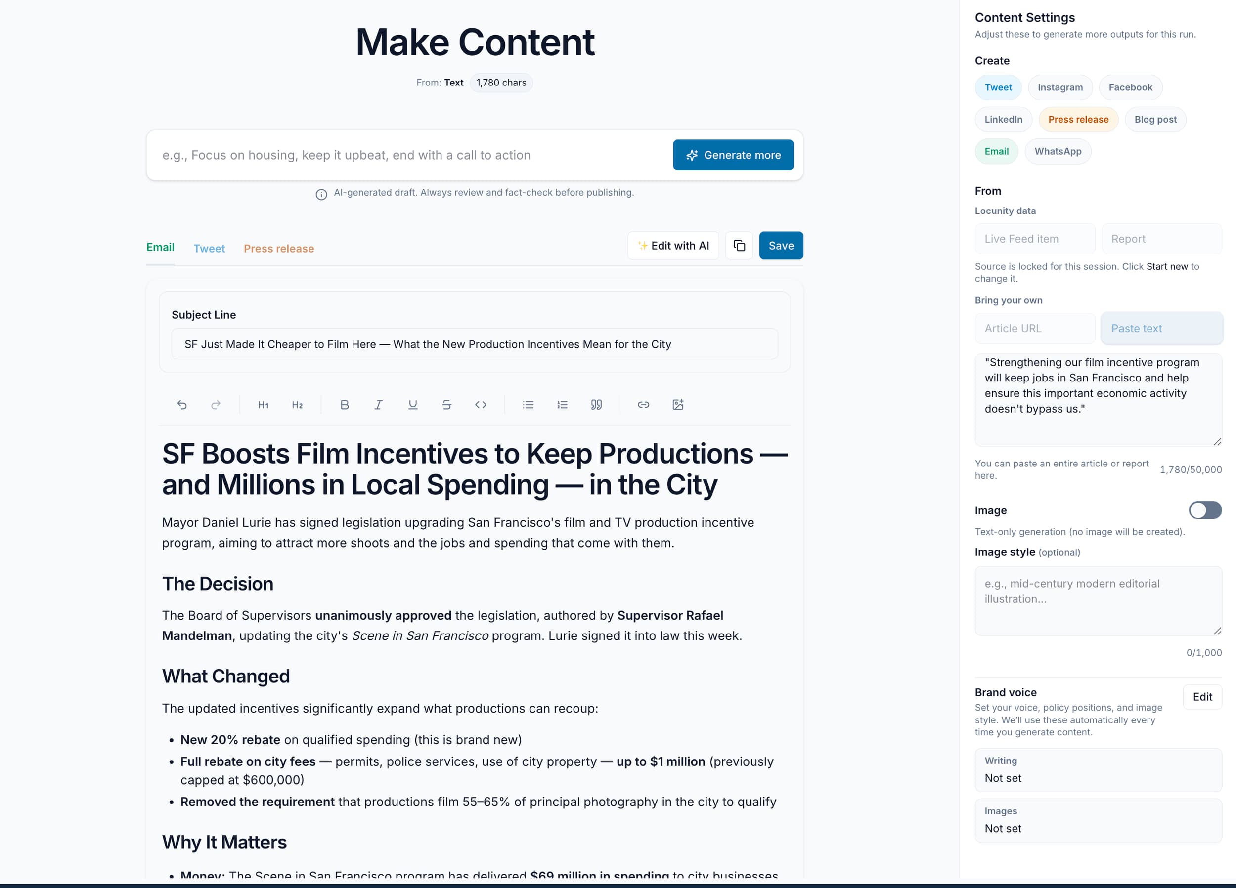 Content Generation screenshot